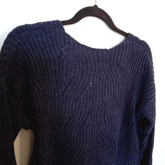 Chenille Pointelle Knit V-Neckline Sweater - Picture 3 of 8